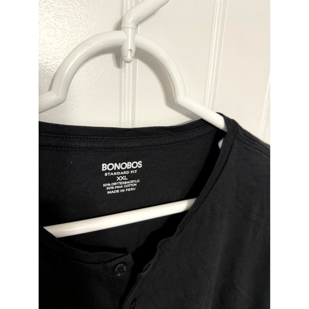 Bonobos Henley Shirt Mens XXL Black Short Sleeve Pima Cotton Blend Standard Fit - Picture 2 of 6